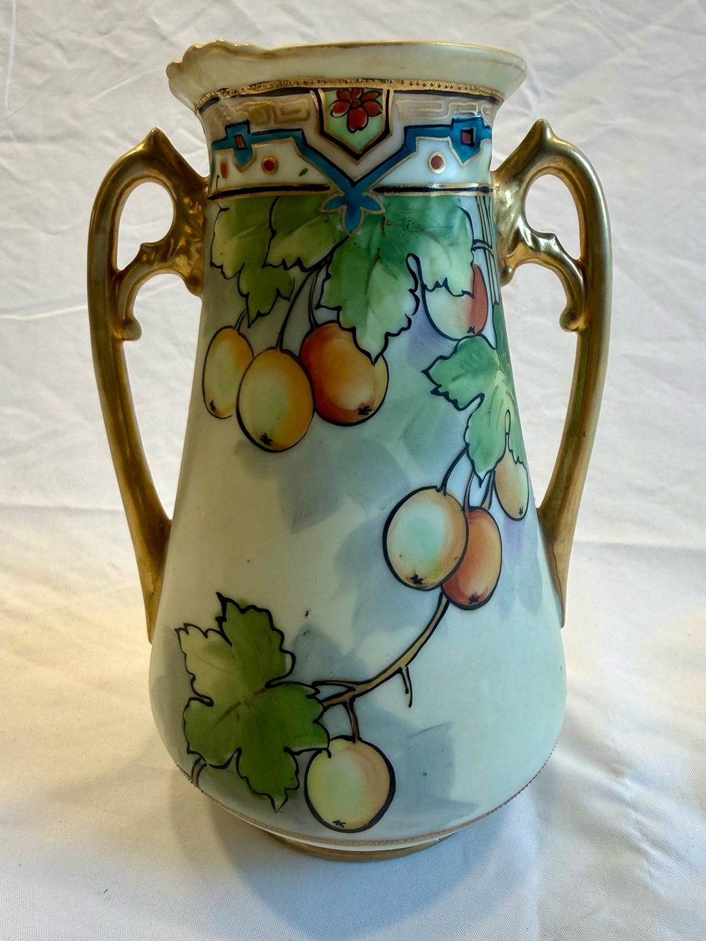 Antique Nippon Porcelain Double Handled Vase Hand Painted - VGC